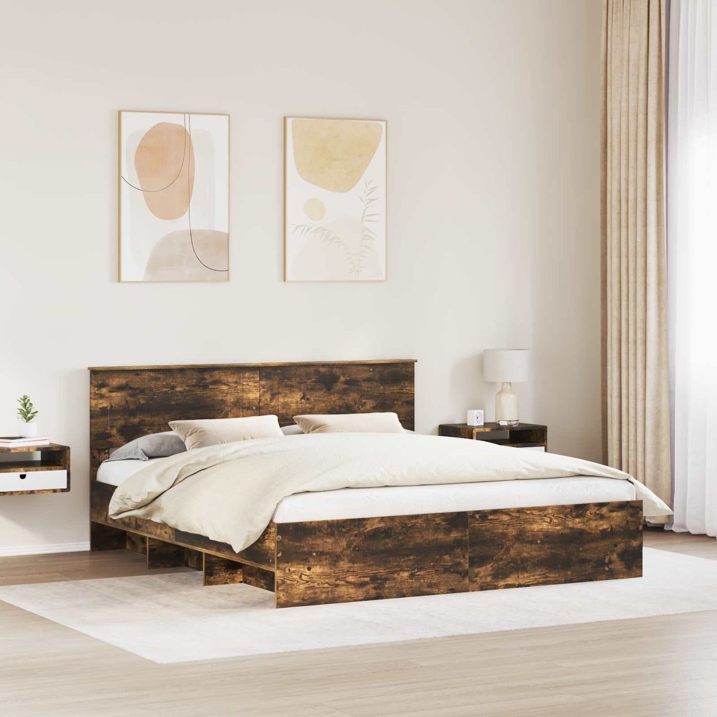 Bed Frame Smoked Oak 200 x 200 cm Engineered Wood