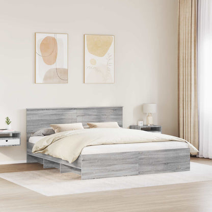 Bed Frame Grey Sonoma 200 x 200 cm Engineered Wood