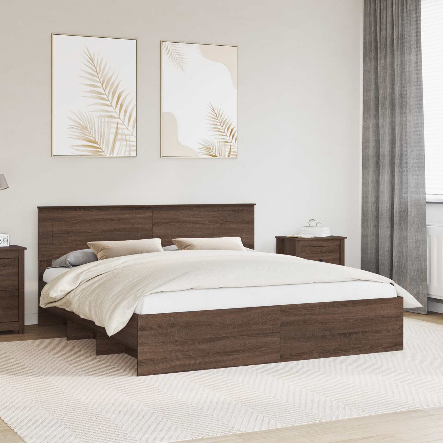 Bed Frame with Headboard Brown Oak 200 x 200 cm Engineered Wood