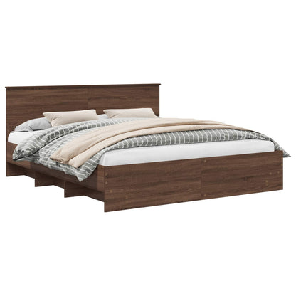 Bed Frame with Headboard Brown Oak 200 x 200 cm Engineered Wood