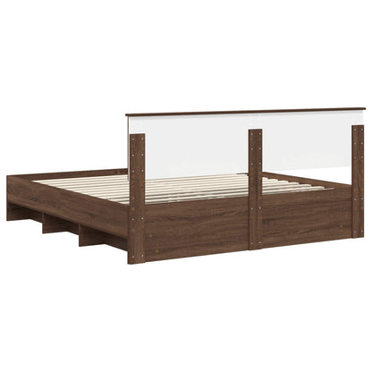 Bed Frame with Headboard Brown Oak 200 x 200 cm Engineered Wood