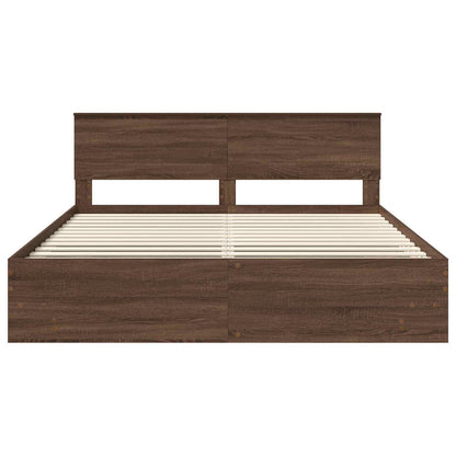 Bed Frame with Headboard Brown Oak 200 x 200 cm Engineered Wood