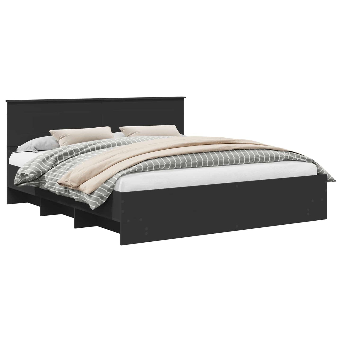 Bed Frame with Headboard Black 180 x 200 cm Engineered Wood