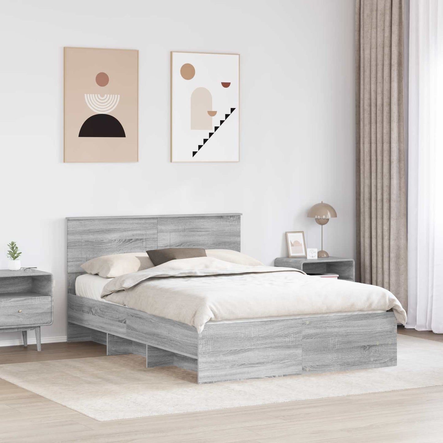 Bed Frame Grey Sonoma 160 x 200 cm Engineered Wood