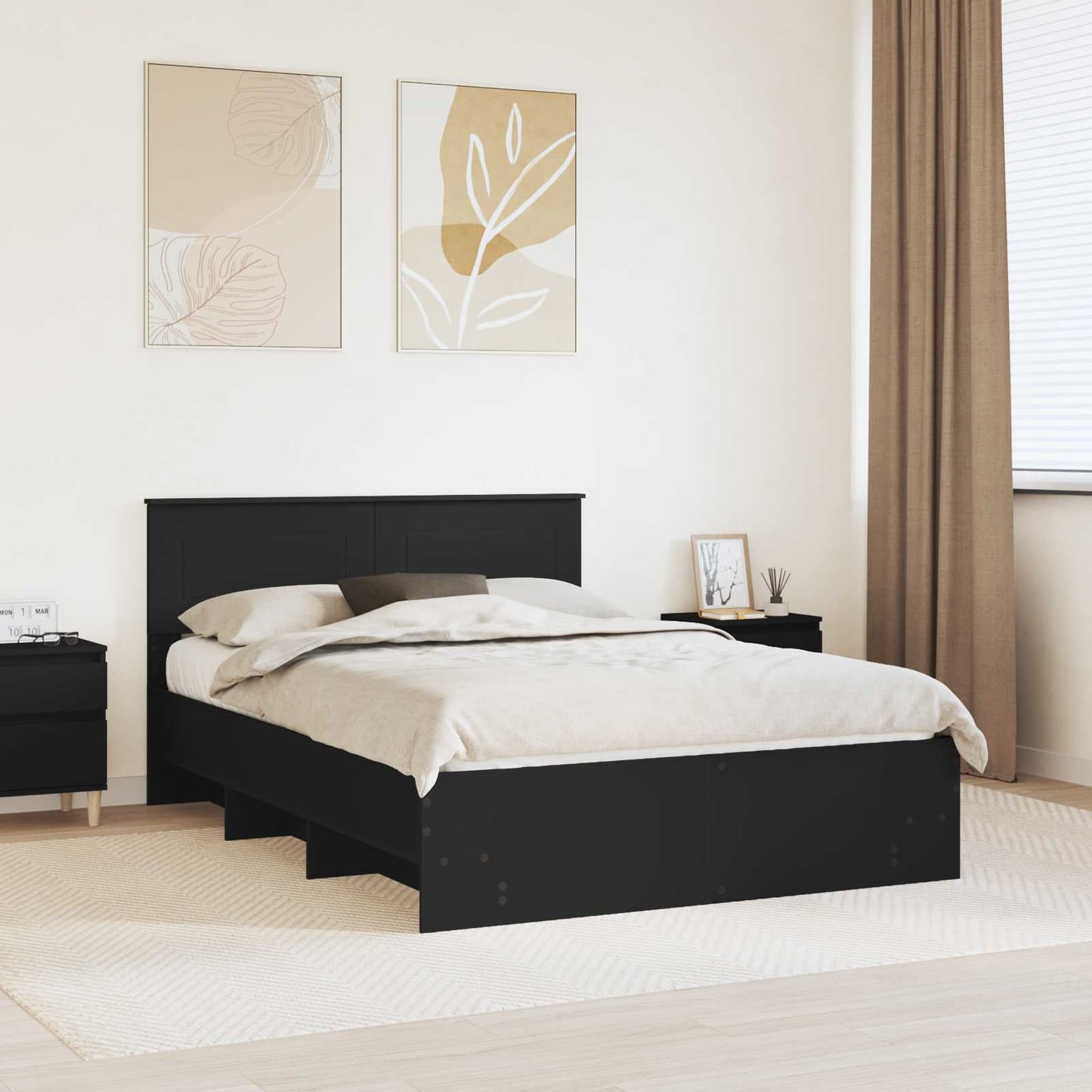 Bed Frame with Headboard Black 150 x 200 cm Engineered Wood