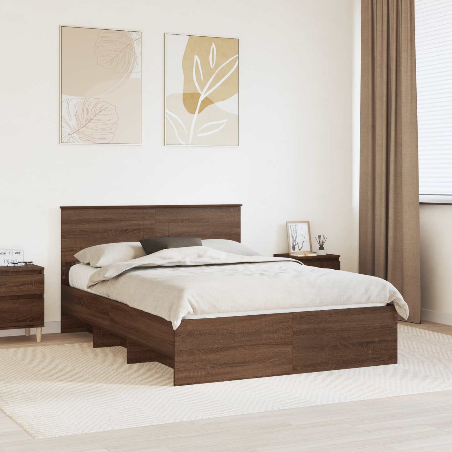 Bed Frame with Headboard Brown Oak 150 x 200 cm Engineered Wood