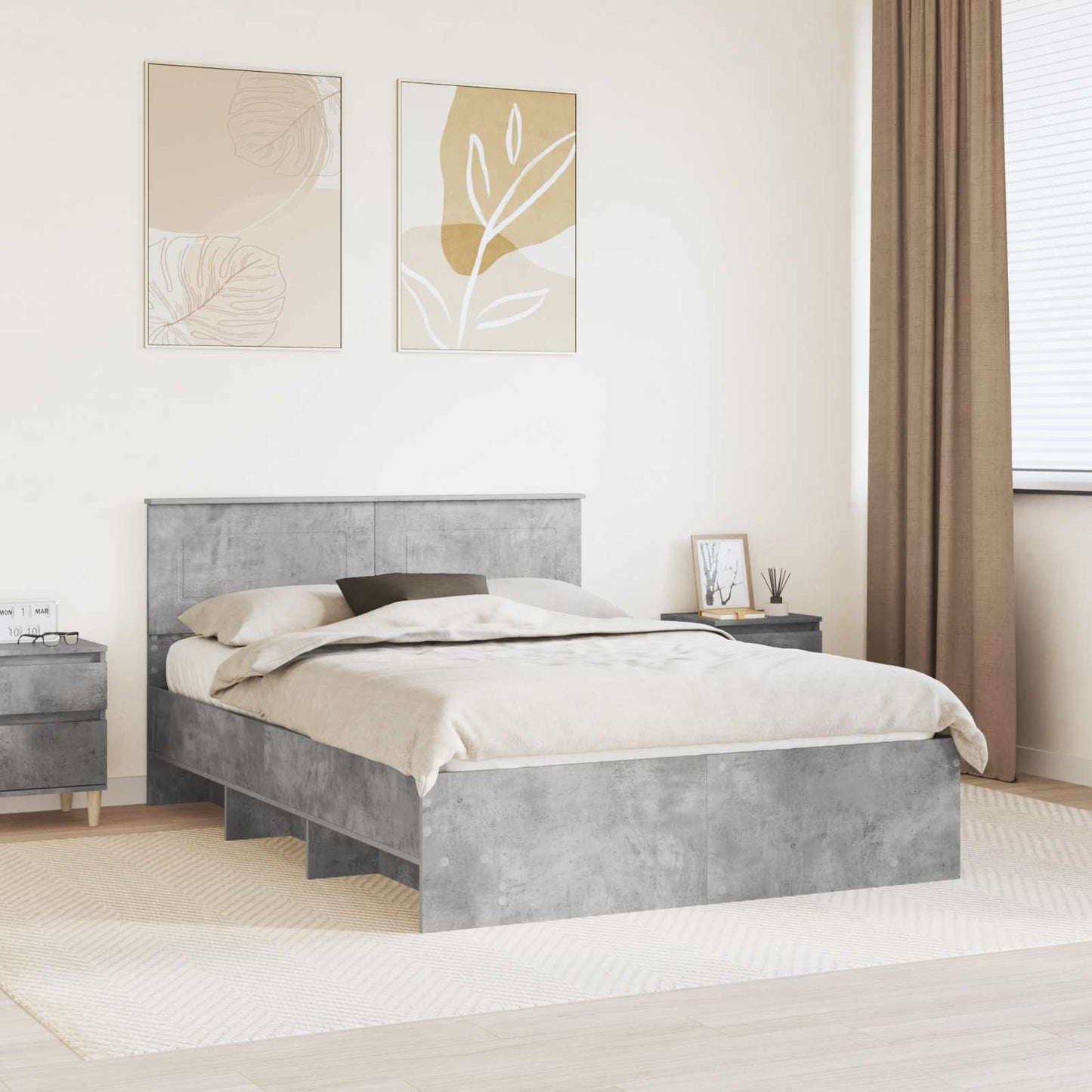 Bed Frame Concrete Grey 140 x 200 cm Engineered Wood