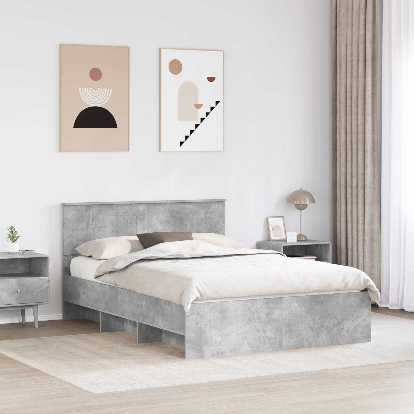 Bed Frame Concrete Grey 140 x 200 cm Engineered Wood