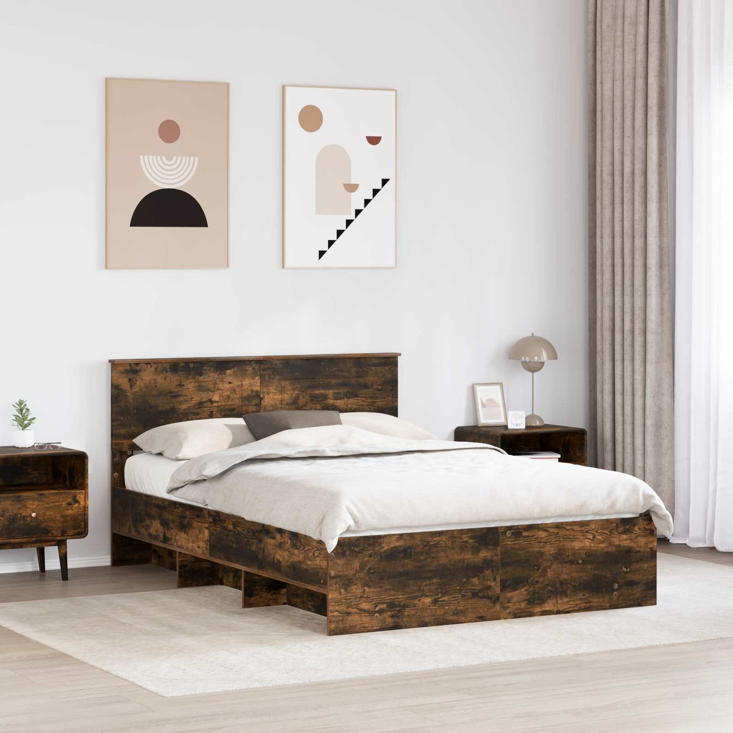 Bed Frame Smoked Oak 140 x 200 cm Engineered Wood