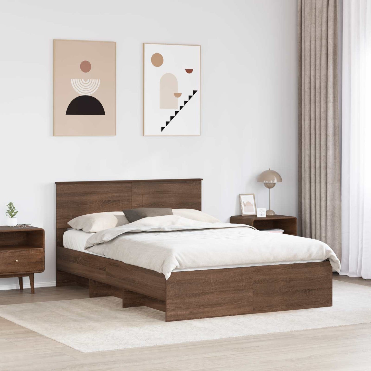 Bed Frame with Headboard Brown Oak 140 x 200 cm Engineered Wood