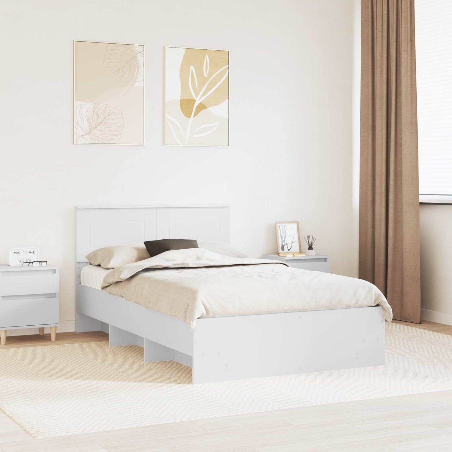 Bed Frame with Headboard White 137 x 203 cm Engineered Wood