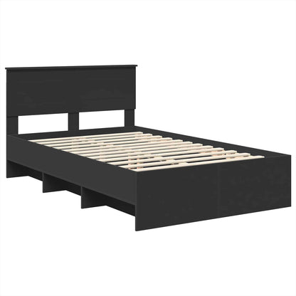 Bed Frame with Headboard Black 120 x 123 cm Engineered Wood