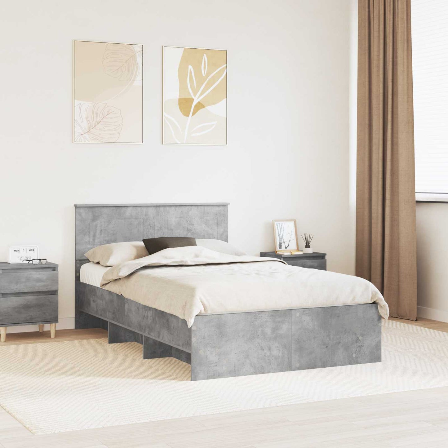 Bed Frame Concrete Grey 120 x 123 cm Engineered Wood