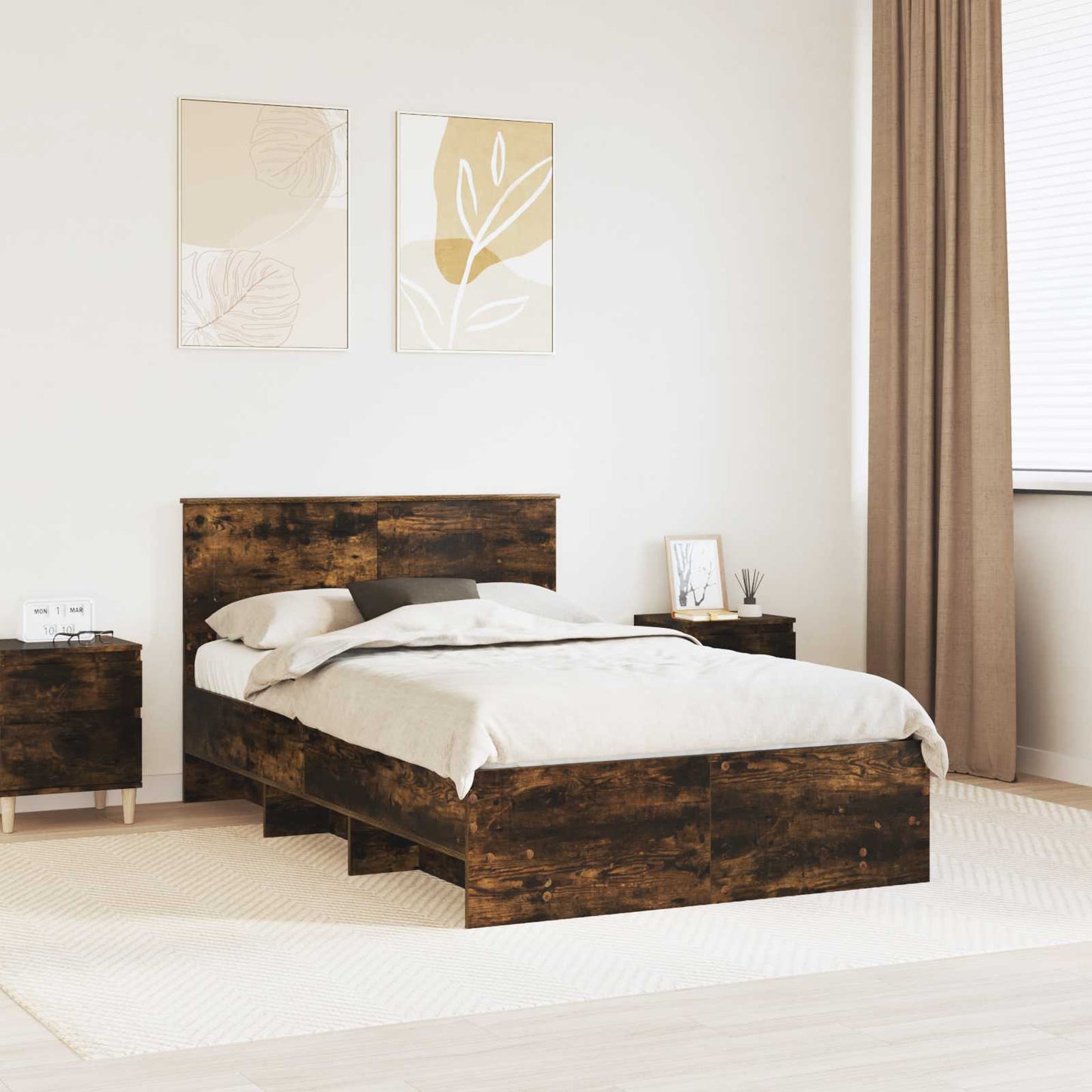 Bed Frame Smoked Oak 120 x 123 cm Engineered Wood