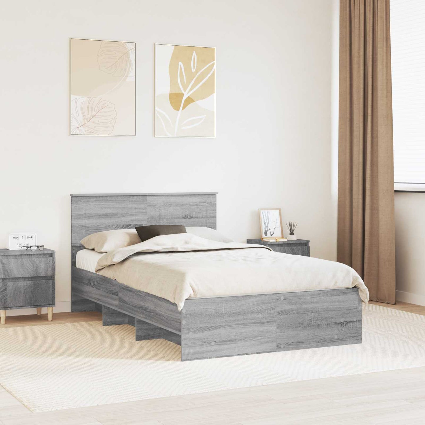 Bed Frame Grey Sonoma 120 x 123 cm Engineered Wood