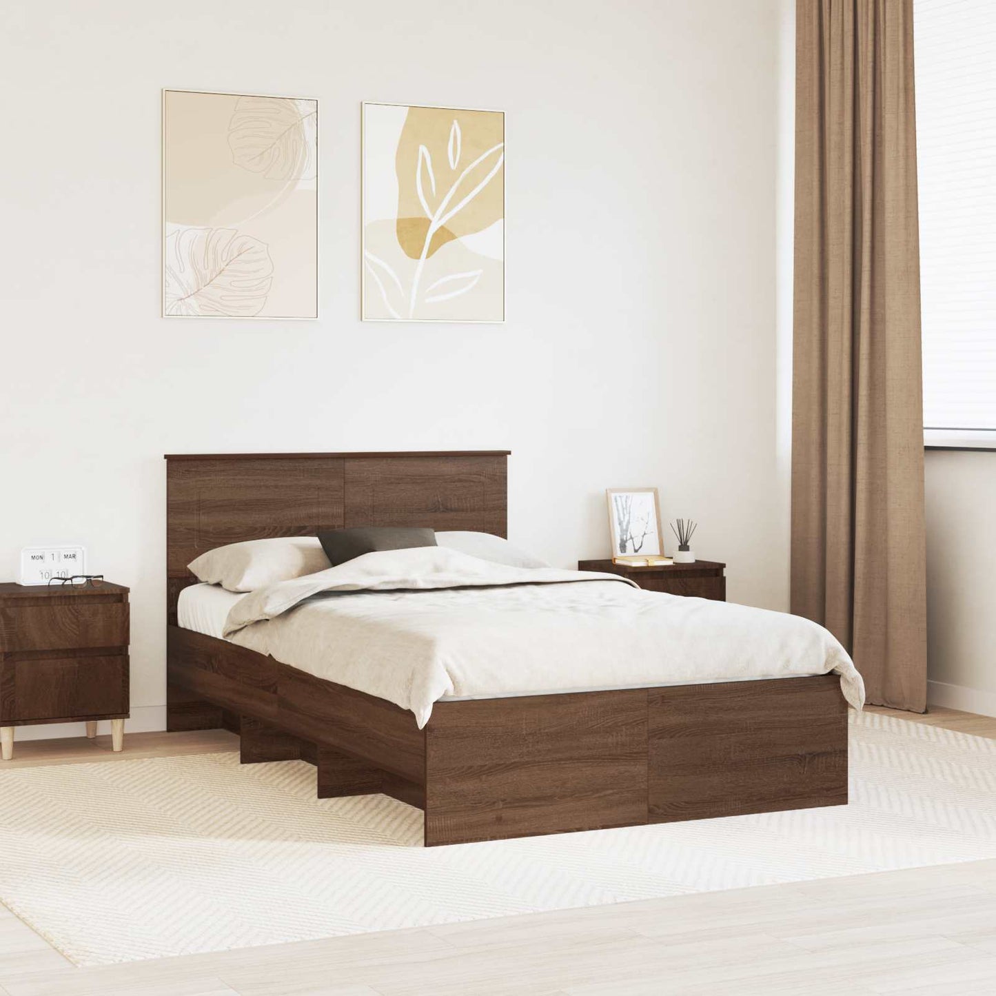 Bed Frame with Headboard Brown Oak 120 x 123 cm Engineered Wood