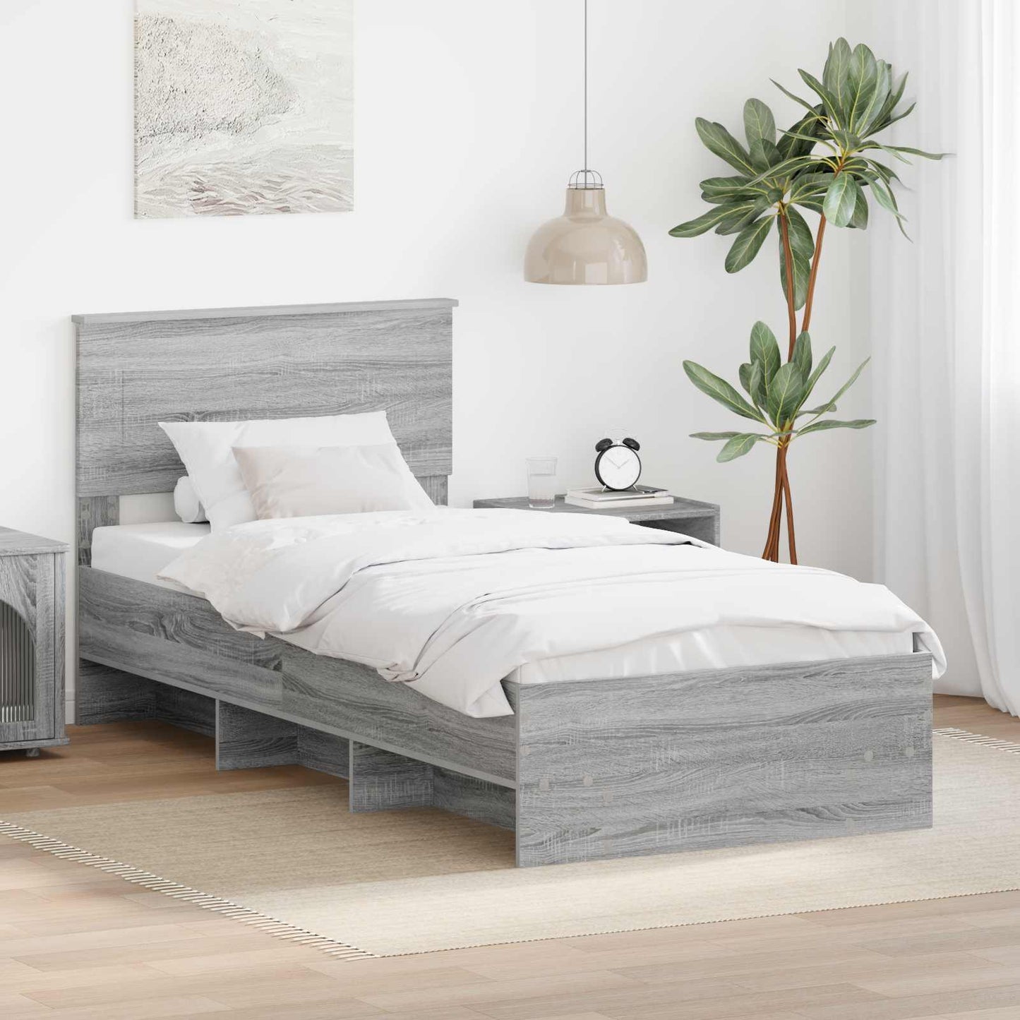 Bed Frame Grey Sonoma 120 x 123 cm Engineered Wood