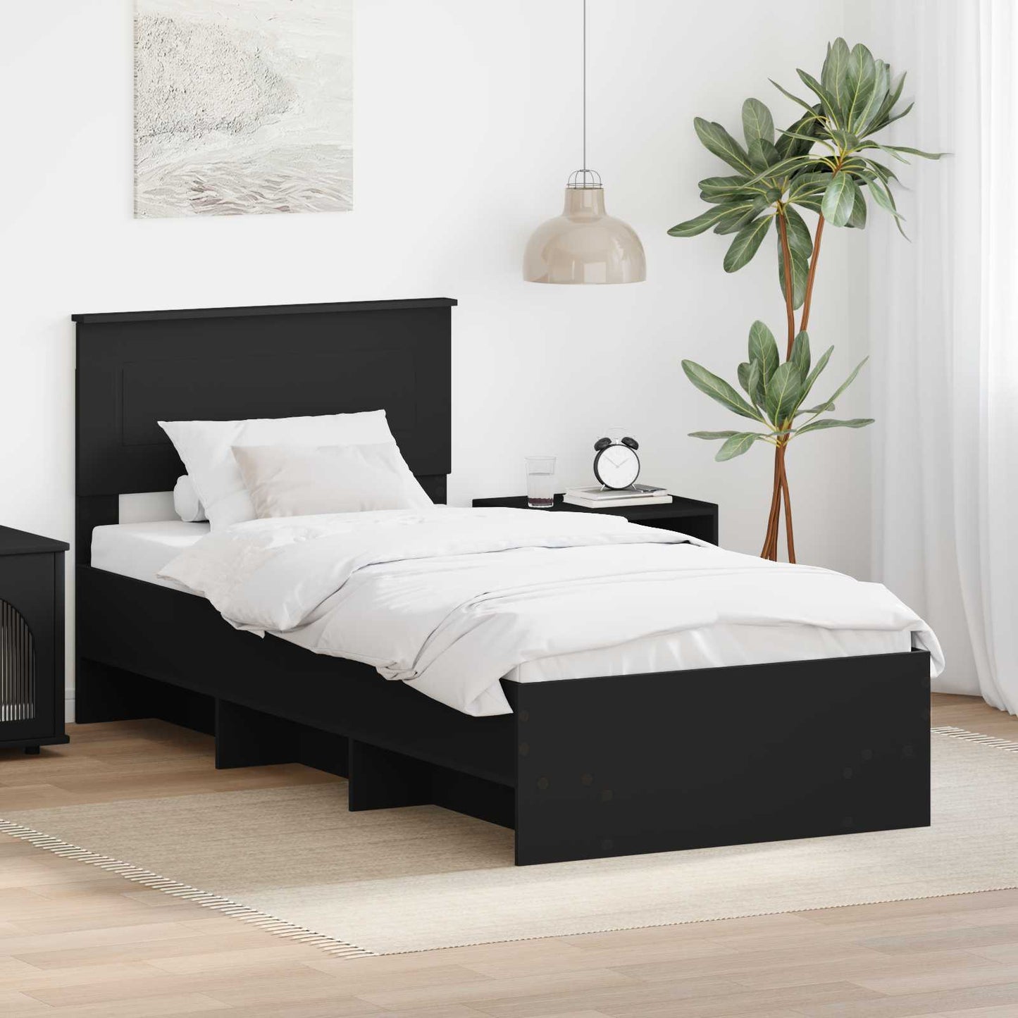 Bed Frame with Headboard Black 90 x 200 cm Engineered Wood