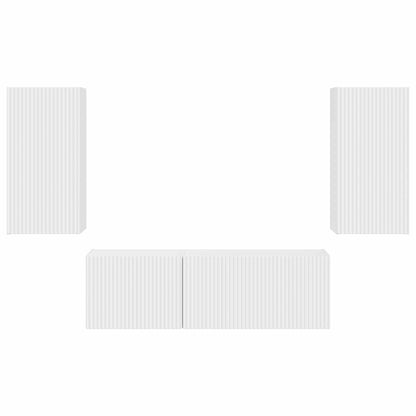 TV Wall Cabinet Set Wall-mounted 4 pcs White Engineered Wood