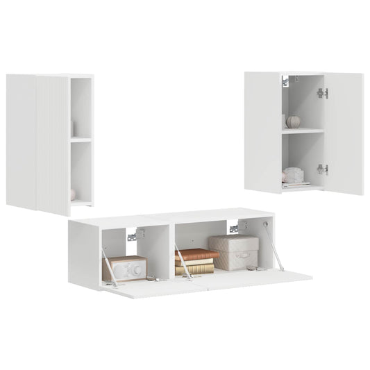 TV Wall Cabinet Set Wall-mounted 4 pcs White Engineered Wood