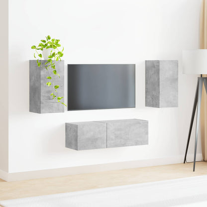 TV Wall Cabinet Set 4 pcs Concrete Grey Engineered Wood