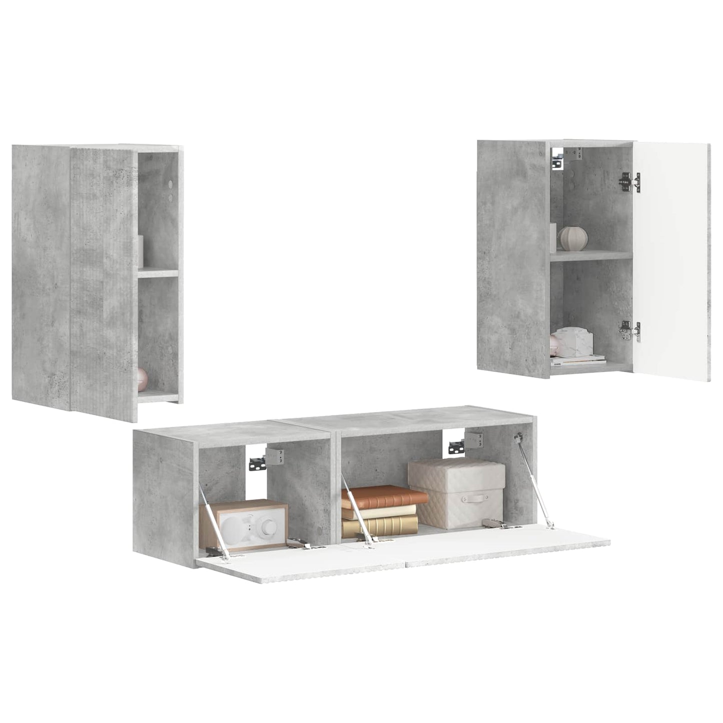 TV Wall Cabinet Set 4 pcs Concrete Grey Engineered Wood