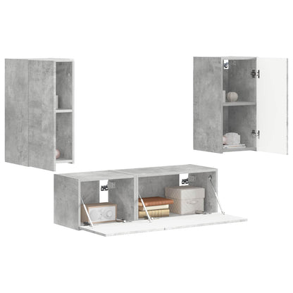 TV Wall Cabinet Set 4 pcs Concrete Grey Engineered Wood