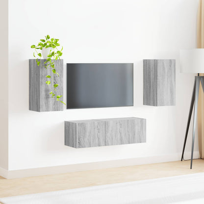TV Wall Cabinet Set 4 pcs Grey Sonoma Engineered Wood
