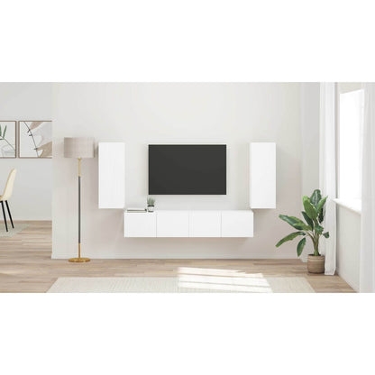 TV Wall Cabinet Set Wall-mounted 4 pcs White Engineered Wood