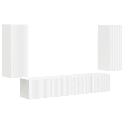 TV Wall Cabinet Set Wall-mounted 4 pcs White Engineered Wood