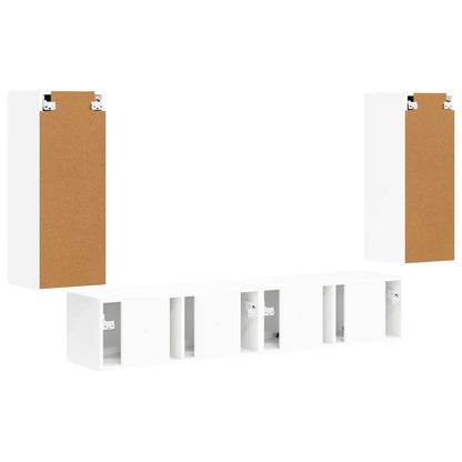 TV Wall Cabinet Set Wall-mounted 4 pcs White Engineered Wood