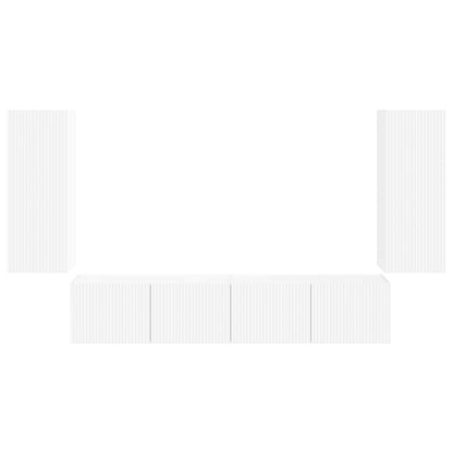 TV Wall Cabinet Set Wall-mounted 4 pcs White Engineered Wood