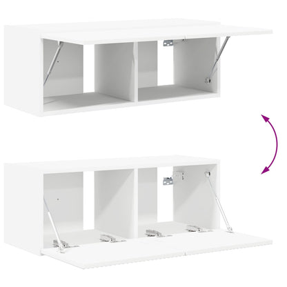 TV Wall Cabinet Set Wall-mounted 4 pcs White Engineered Wood