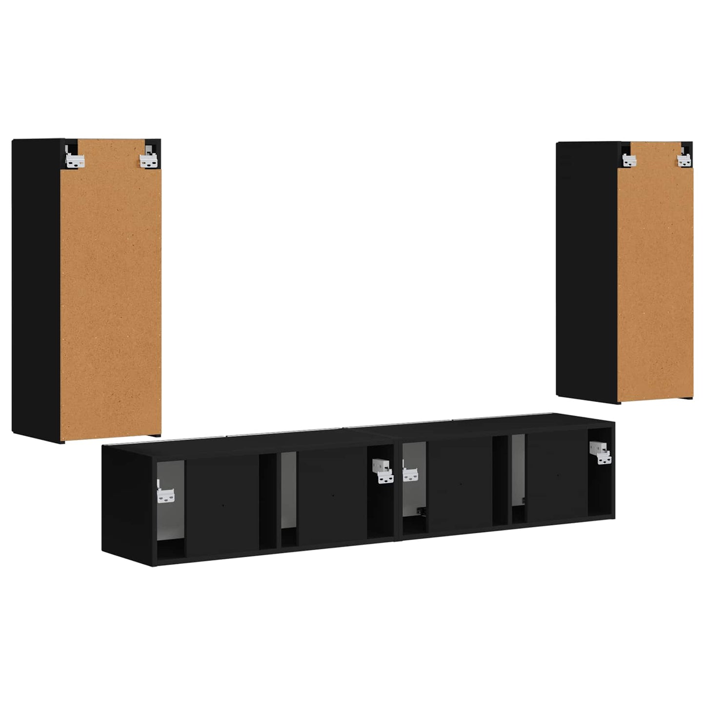 TV Wall Cabinet Set Wall-mounted 4 pcs Black Engineered Wood