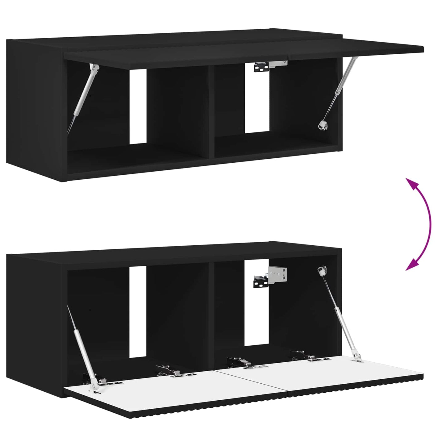 TV Wall Cabinet Set Wall-mounted 4 pcs Black Engineered Wood