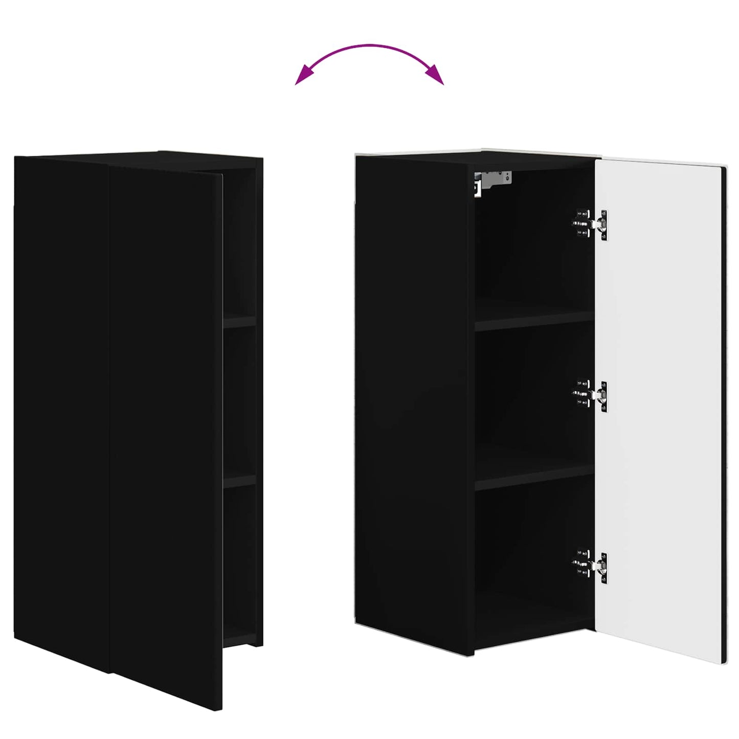 TV Wall Cabinet Set Wall-mounted 4 pcs Black Engineered Wood