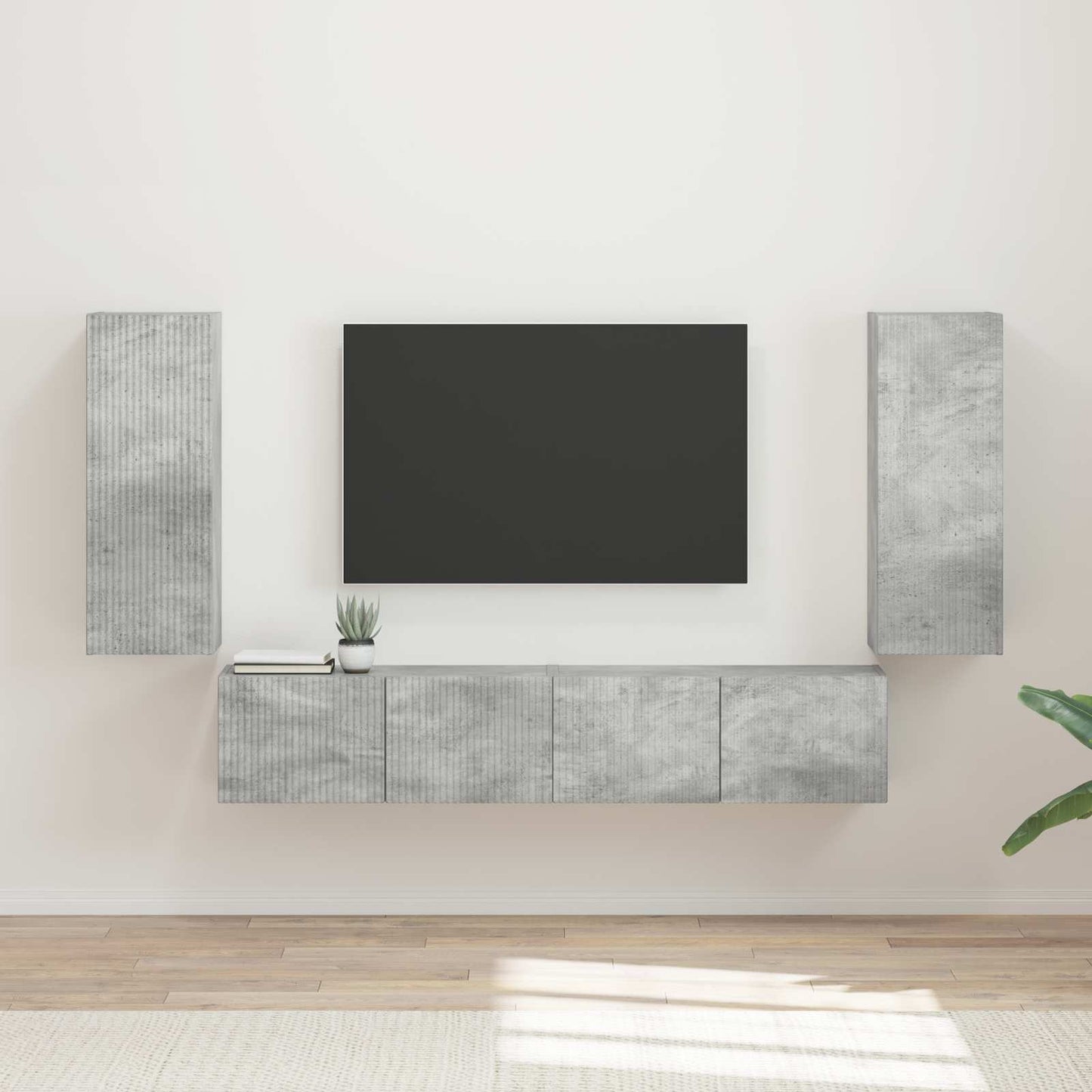 TV Wall Cabinet Set 4 pcs Concrete Grey Engineered Wood