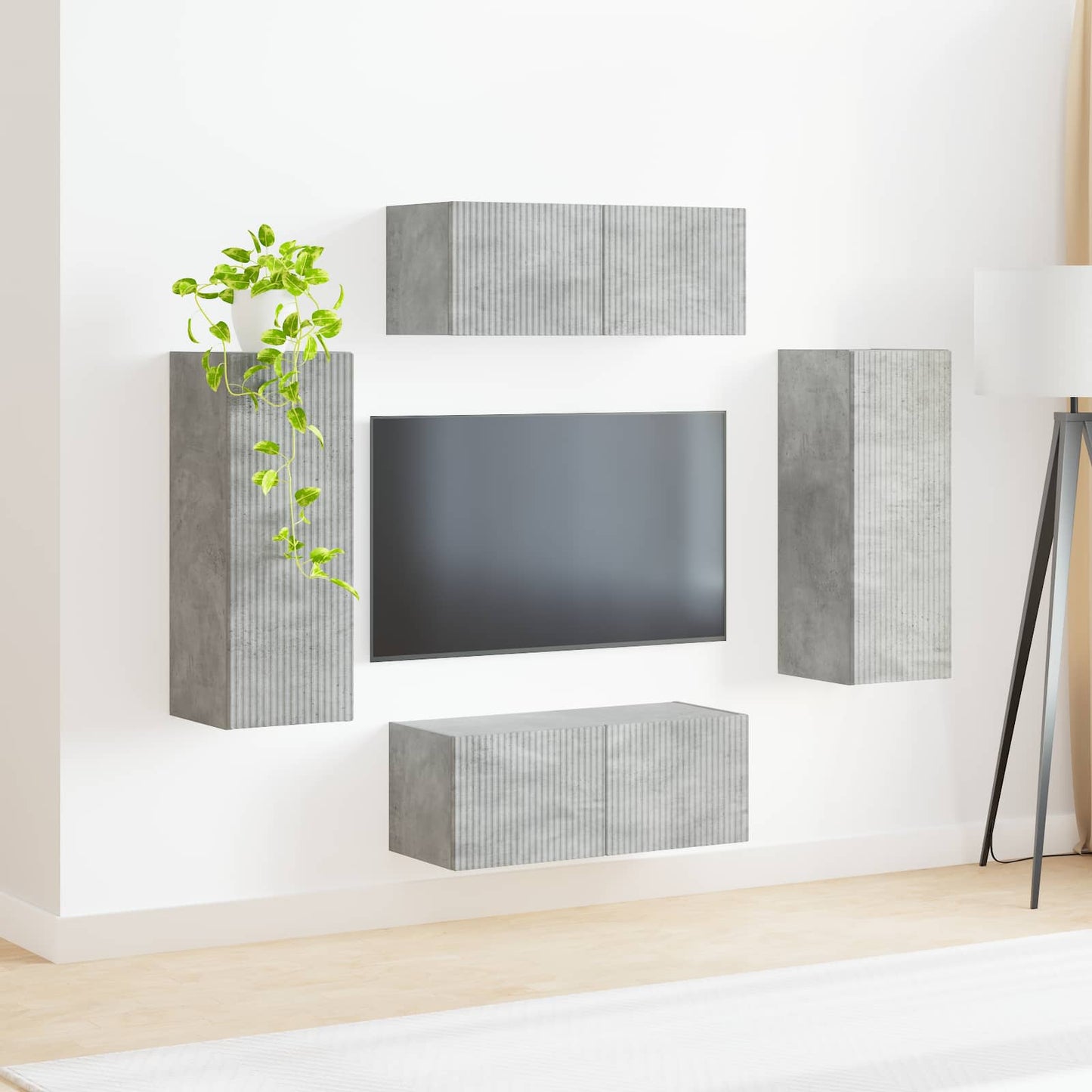 TV Wall Cabinet Set 4 pcs Concrete Grey Engineered Wood