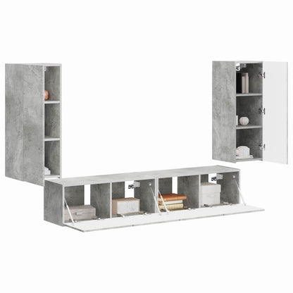 TV Wall Cabinet Set 4 pcs Concrete Grey Engineered Wood