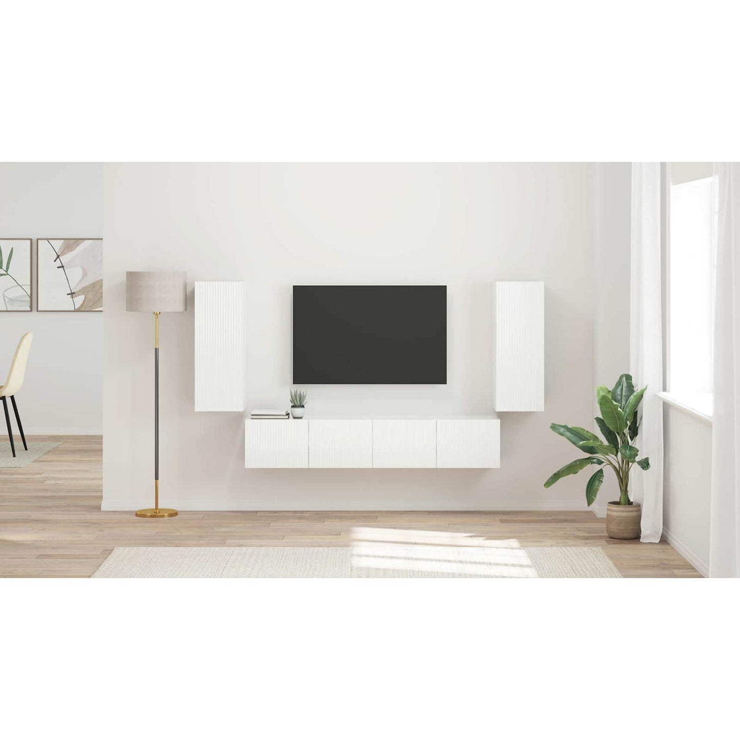TV Wall Cabinet Set 4 pcs High Gloss White Engineered Wood