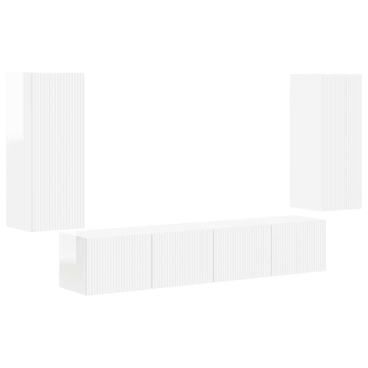 TV Wall Cabinet Set 4 pcs High Gloss White Engineered Wood