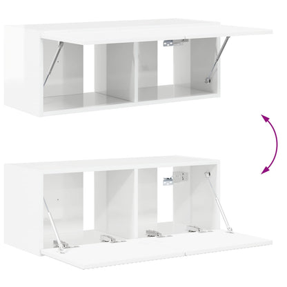 TV Wall Cabinet Set 4 pcs High Gloss White Engineered Wood