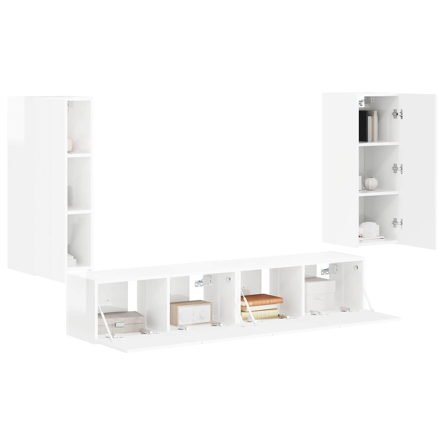TV Wall Cabinet Set 4 pcs High Gloss White Engineered Wood