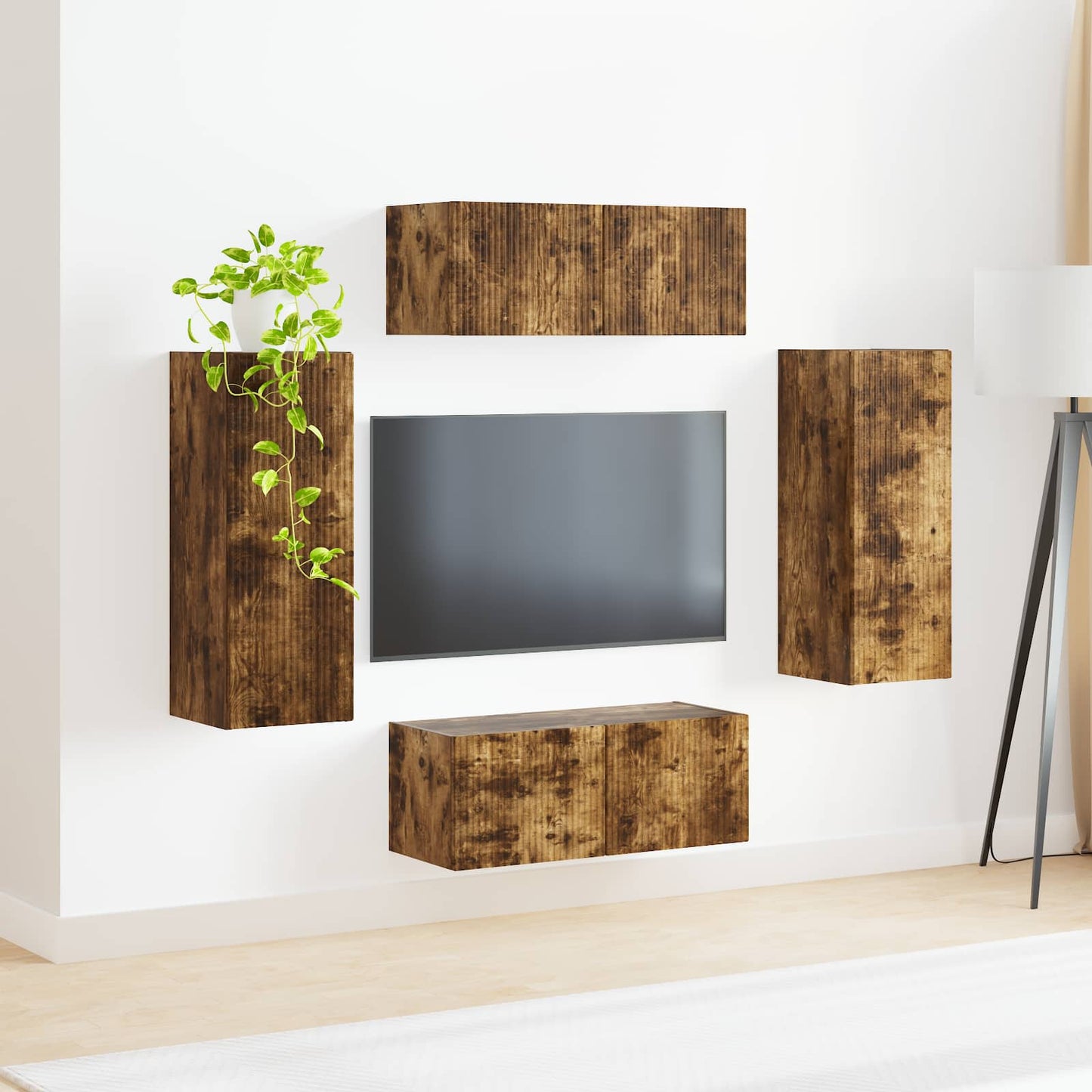 TV Wall Cabinet Set 4 pcs Smoked Oak Engineered Wood
