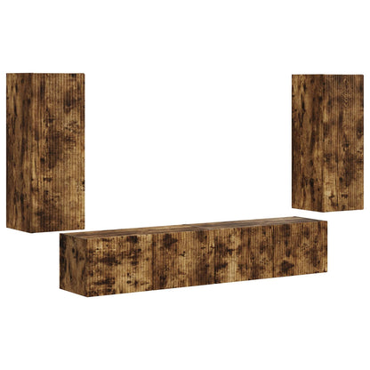 TV Wall Cabinet Set 4 pcs Smoked Oak Engineered Wood
