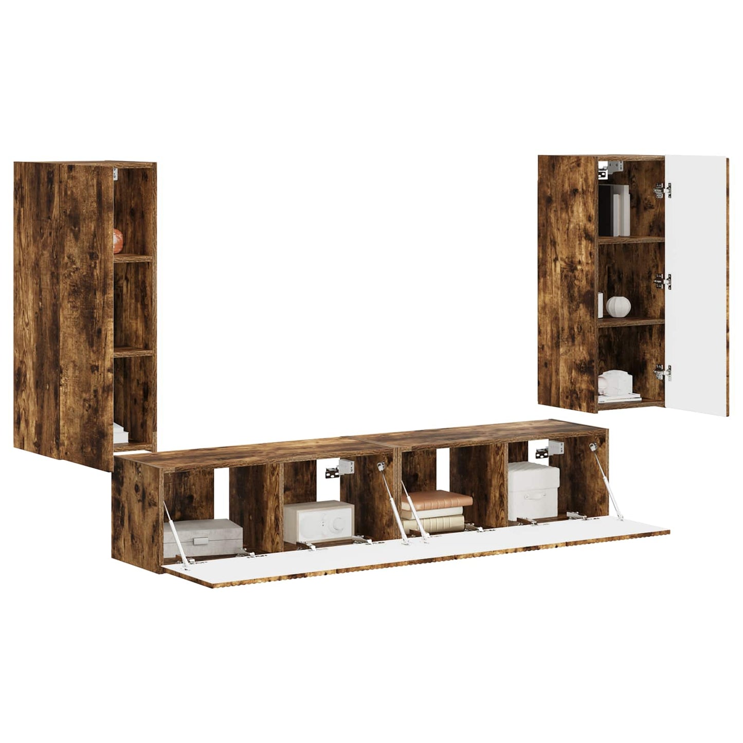 TV Wall Cabinet Set 4 pcs Smoked Oak Engineered Wood