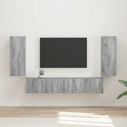 TV Wall Cabinet Set 4 pcs Grey Sonoma Engineered Wood