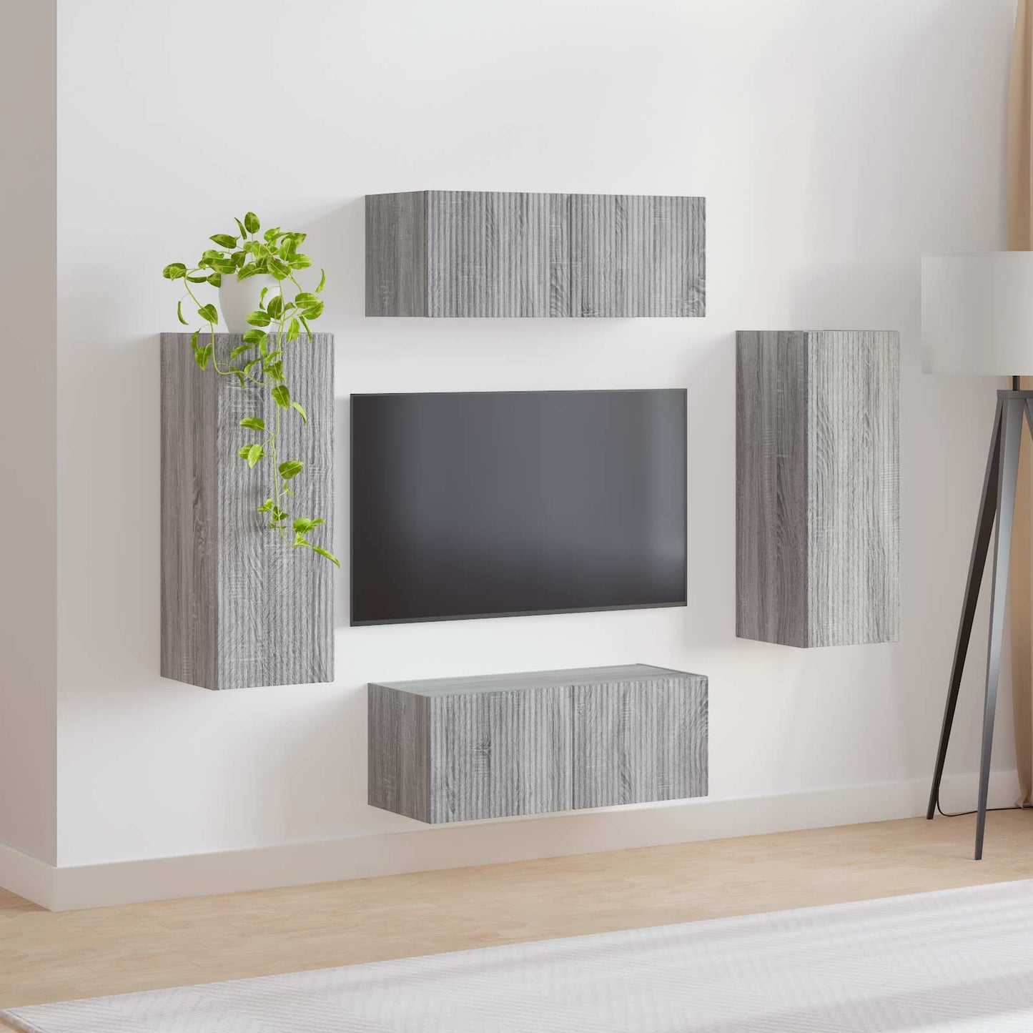 TV Wall Cabinet Set 4 pcs Grey Sonoma Engineered Wood