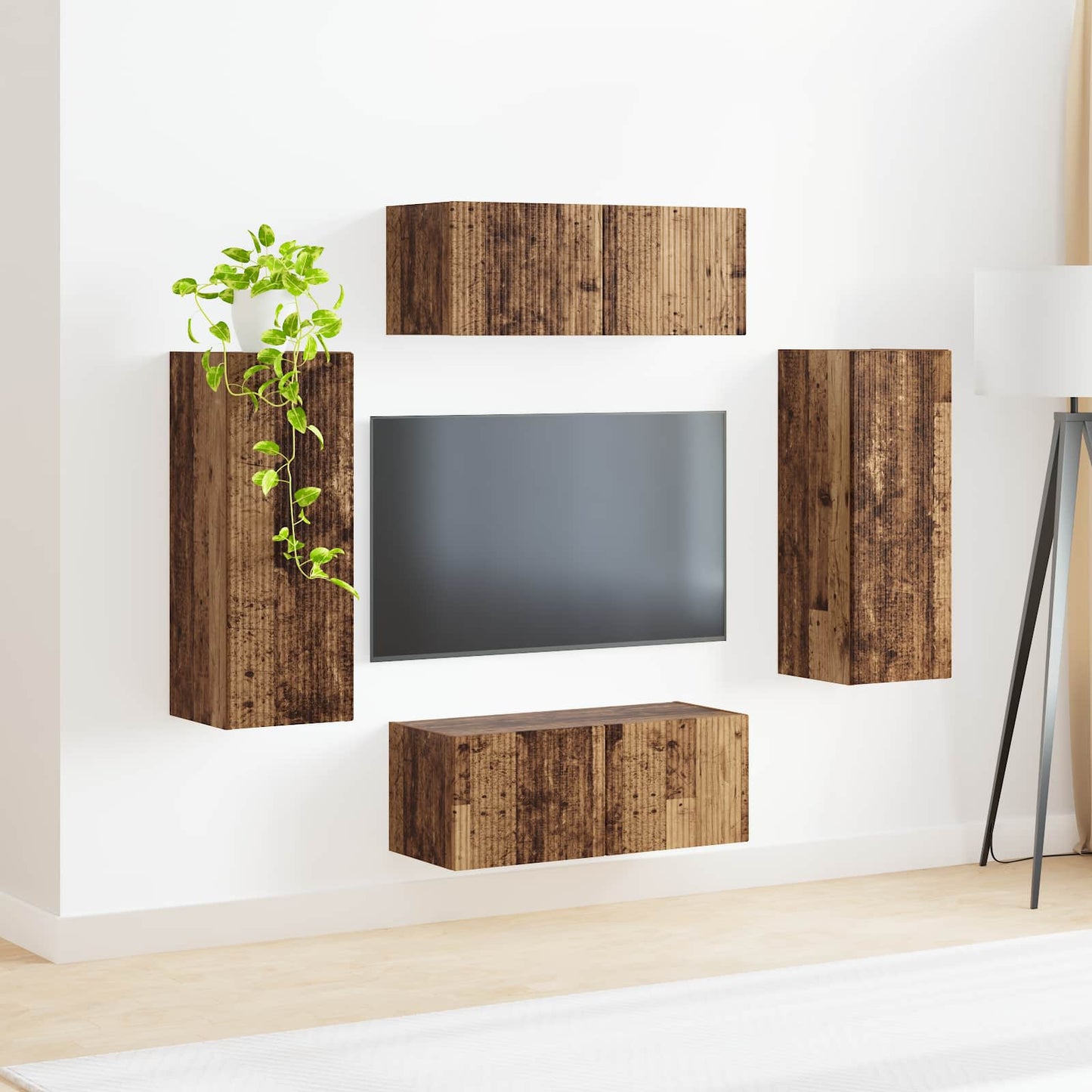 TV Wall Cabinet Set Wall-mounted 4 pcs Old Wood Engineered Wood