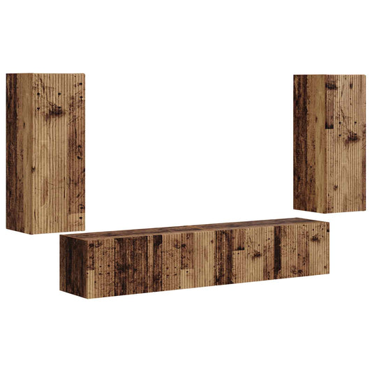 TV Wall Cabinet Set Wall-mounted 4 pcs Old Wood Engineered Wood